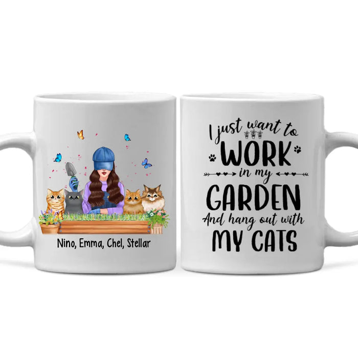 Personalized Mug, I Just Want To Work In My Garden And Hang Out With My Cats, Gift For Gardeners And Cat Lovers