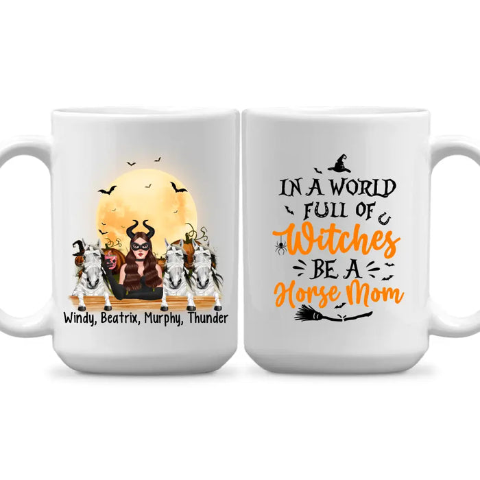 Personalized Mug, Up To 3 Horses, Witch And Peeking Horses, Hallween Gift For Horse Lovers