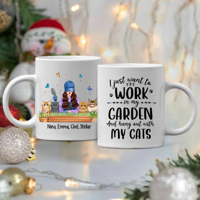 Personalized Mug, I Just Want To Work In My Garden And Hang Out With My Cats, Gift For Gardeners And Cat Lovers