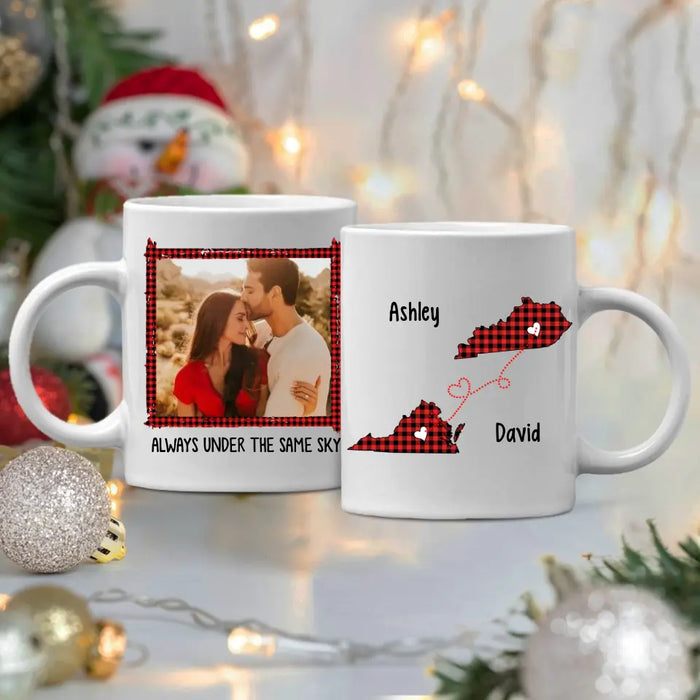 Personalized Mug, Always Under The Same Sky, Photo Upload Gifts, Custom Long Distance Relationship Gift