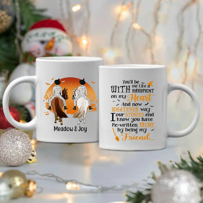 Personalized Halloween Mug - Up to 3 Girls, Custom Horse Riding Besties Gift, Handprint Design for Sisters and Friends