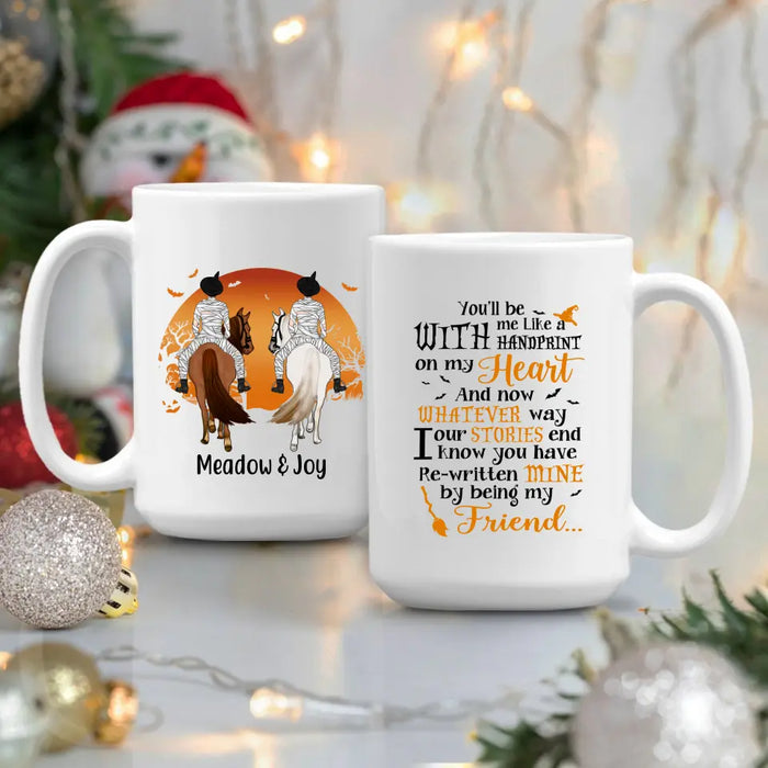 Personalized Halloween Mug - Up to 3 Girls, Custom Horse Riding Besties Gift, Handprint Design for Sisters and Friends