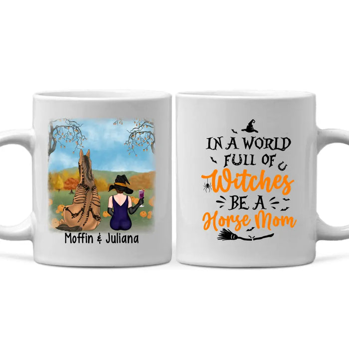 Personalized Mug, Witch Sitting With Horse, Halloween Gift For Horse Lovers