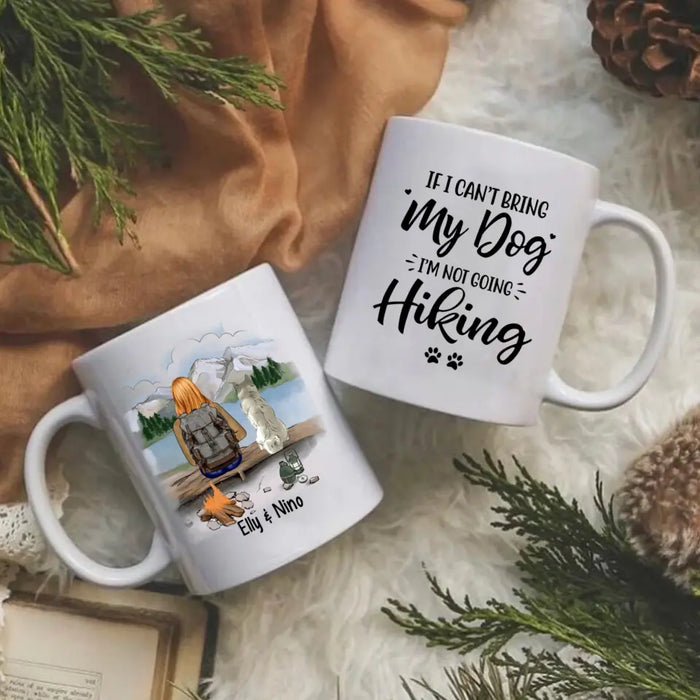 Personalized Mug, Hiking Woman With Dogs, Gift For Hikers And Dog Lovers