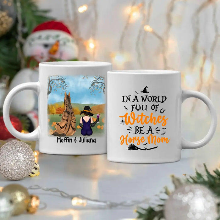 Personalized Mug, Witch Sitting With Horse, Halloween Gift For Horse Lovers