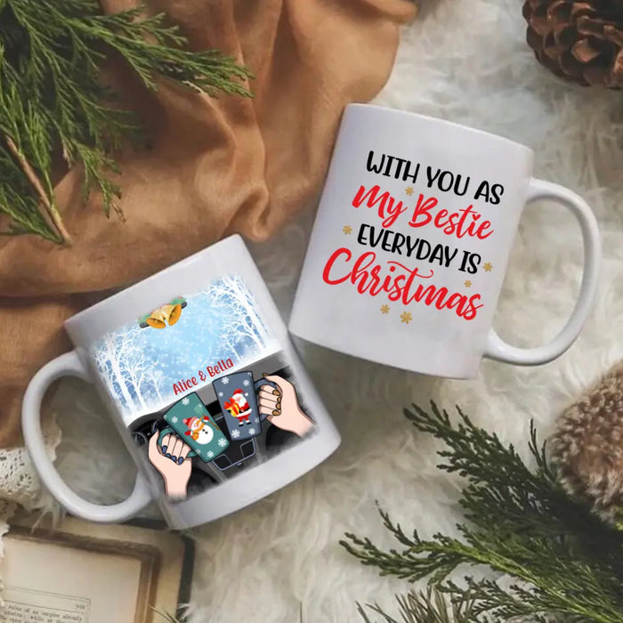 Personalized Mug, Besties Drinking Inside Car For Christmas, Christmas Gift for Besties, Sisters, Best Friends