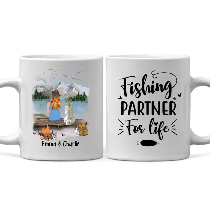 Personalized Mug, Fishing Woman With Dogs, Gift For Fishers And Dog Lovers