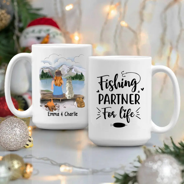 Personalized Mug, Fishing Woman With Dogs, Gift For Fishers And Dog Lovers