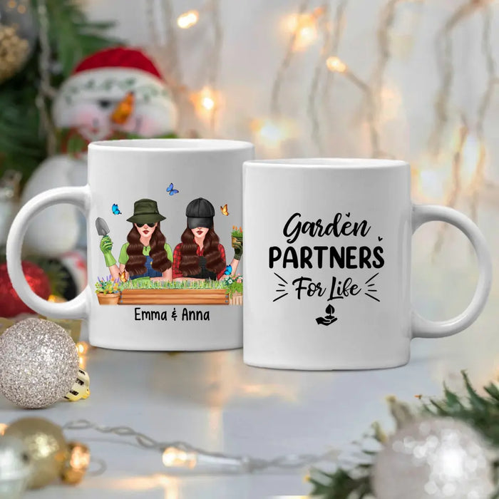 Personalized Mug, Up To 4 Girls, Garden Partners For Life, Gift For Gardeners, Sisters And Best Friends