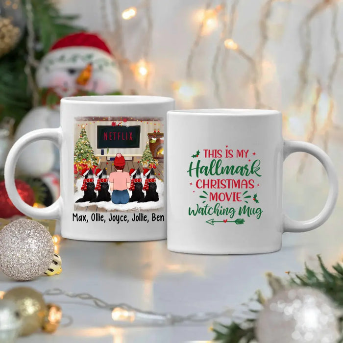 Personalized Mug, Christmas Girl And Dogs, Gift For Dog Lovers