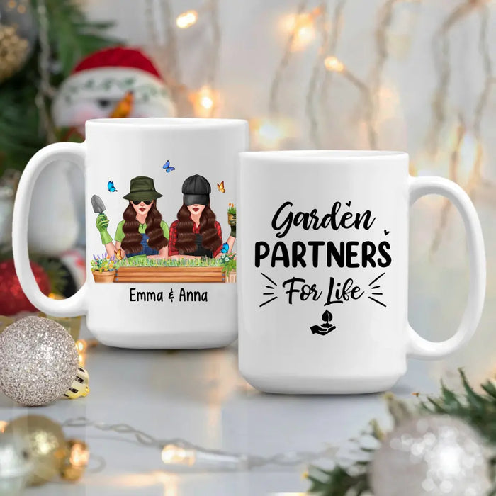 Personalized Mug, Up To 4 Girls, Garden Partners For Life, Gift For Gardeners, Sisters And Best Friends