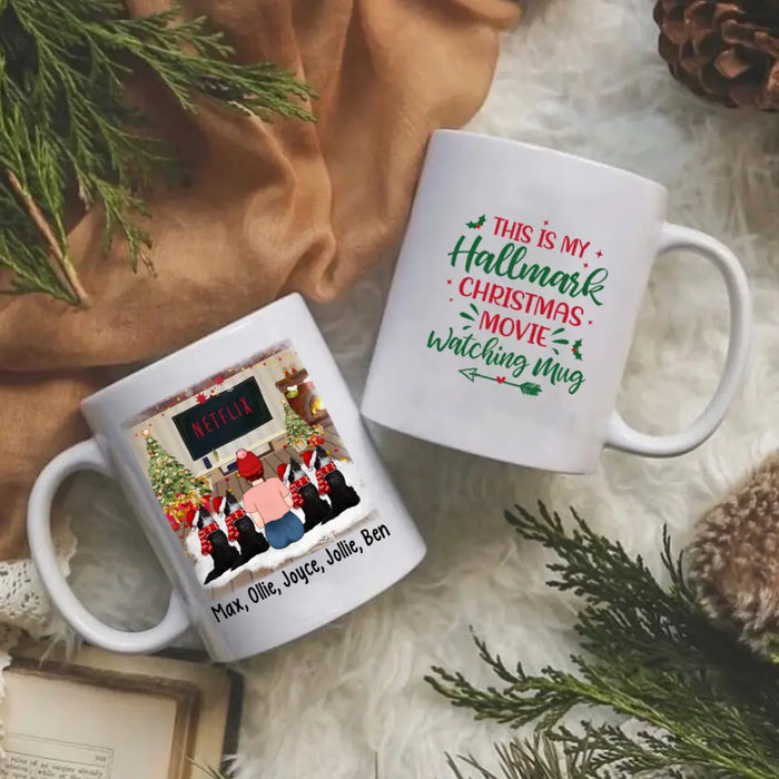 Personalized Mug, Christmas Girl And Dogs, Gift For Dog Lovers