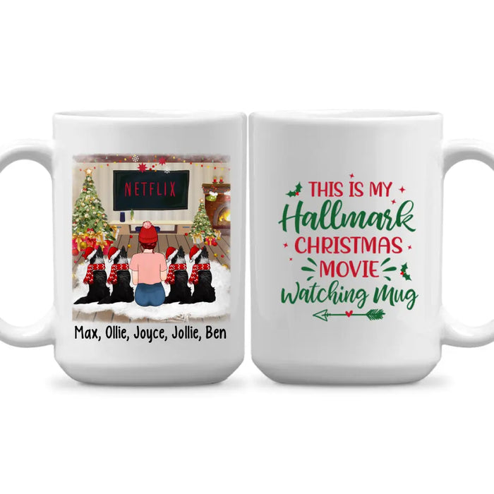 Personalized Mug, Christmas Girl And Dogs, Gift For Dog Lovers