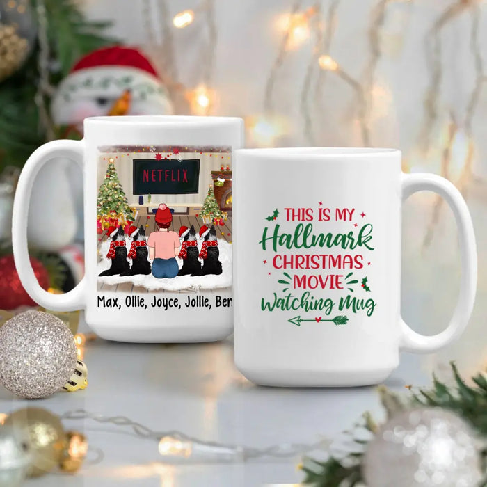 Personalized Mug, Christmas Girl And Dogs, Gift For Dog Lovers