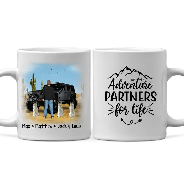 Personalized Mug, Adventure Man With Pets, Gift For Dogs and Car Lovers