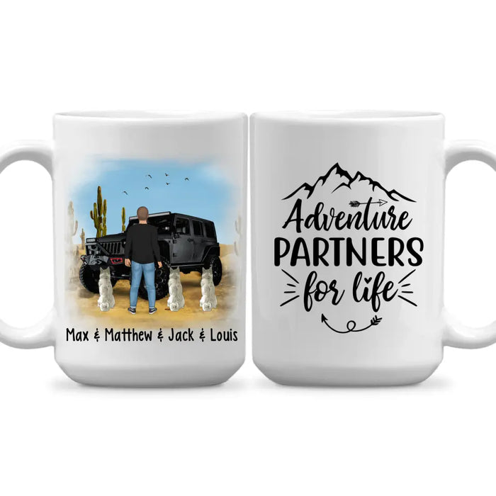 Personalized Mug, Adventure Man With Pets, Gift For Dogs and Car Lovers