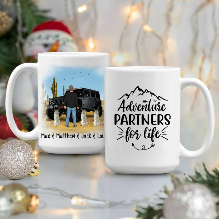 Personalized Mug, Adventure Man With Pets, Gift For Dogs and Car Lovers