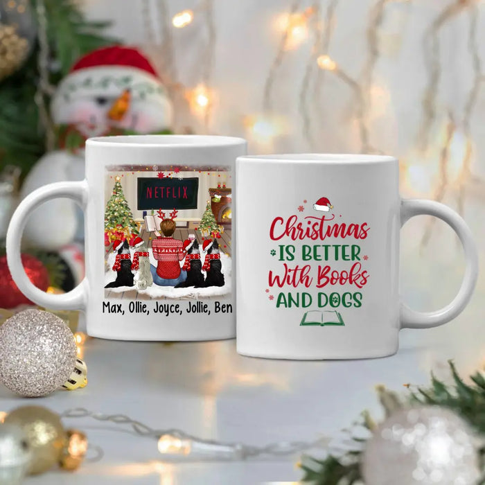 Personalized Mug, Christmas Is Better With Books And Dogs, Christmas Gift For Book Lovers And Dog Lovers