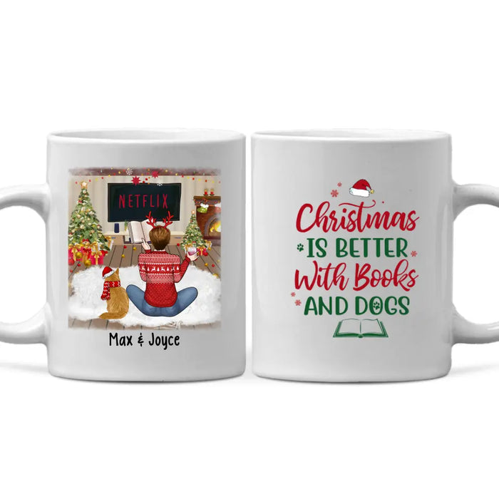 Personalized Mug, Christmas Is Better With Books And Cats, Christmas Gift For Book Lovers And Cat Lovers