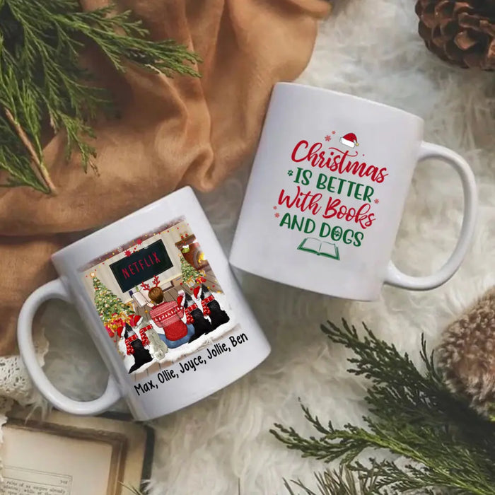 Personalized Mug, Christmas Is Better With Books And Dogs, Christmas Gift For Book Lovers And Dog Lovers