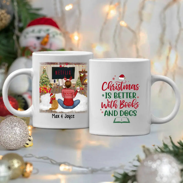 Personalized Mug, Christmas Is Better With Books And Cats, Christmas Gift For Book Lovers And Cat Lovers