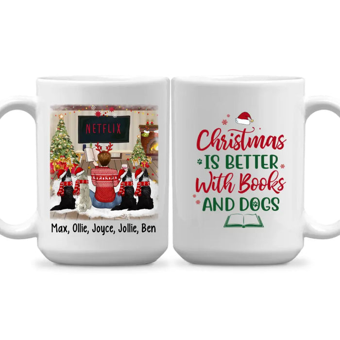 Personalized Mug, Christmas Is Better With Books And Dogs, Christmas Gift For Book Lovers And Dog Lovers