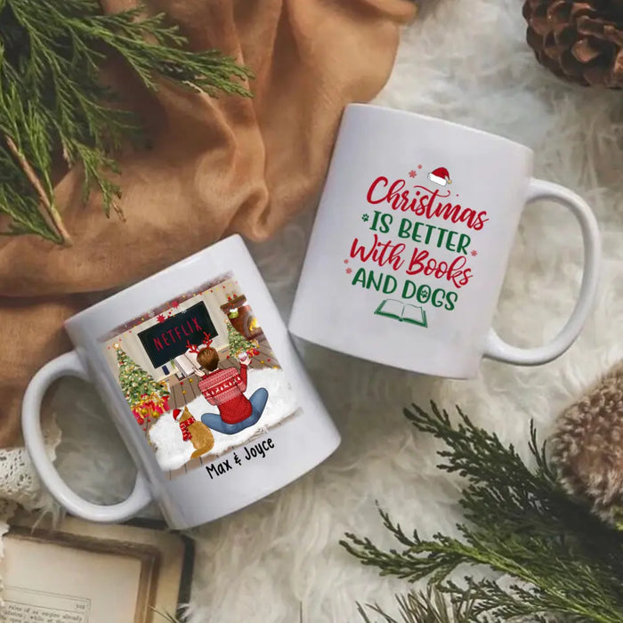 Personalized Mug, Christmas Is Better With Books And Cats, Christmas Gift For Book Lovers And Cat Lovers