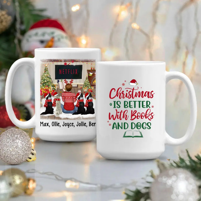 Personalized Mug, Christmas Is Better With Books And Dogs, Christmas Gift For Book Lovers And Dog Lovers