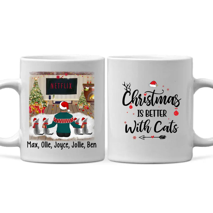 Personalized Mug, Christmas Man And Cats, Gift For Cat Lovers
