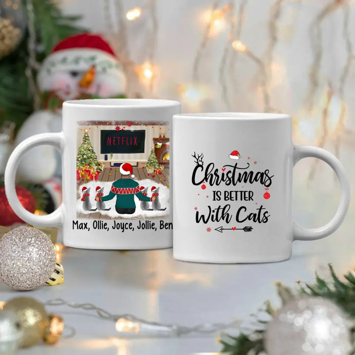 Personalized Mug, Christmas Man And Cats, Gift For Cat Lovers