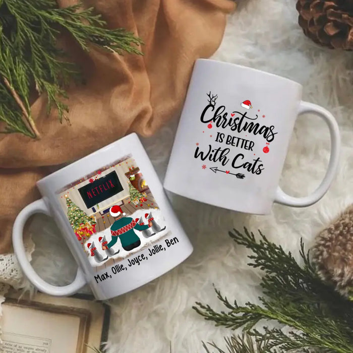 Personalized Mug, Christmas Man And Cats, Gift For Cat Lovers