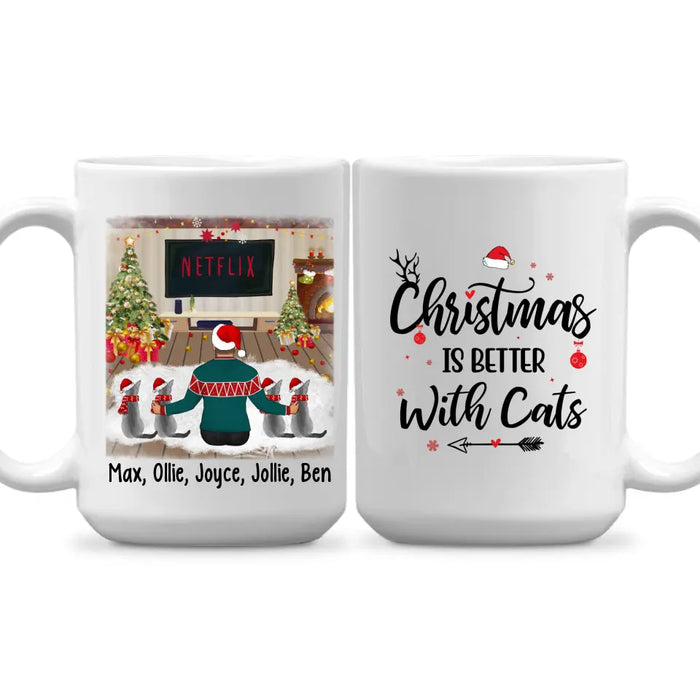 Personalized Mug, Christmas Man And Cats, Gift For Cat Lovers