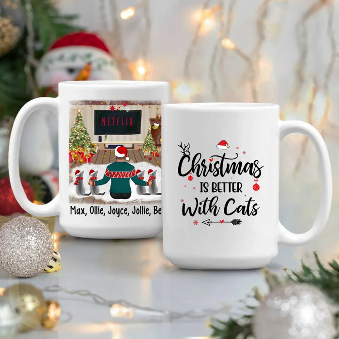 Personalized Mug, Christmas Man And Cats, Gift For Cat Lovers
