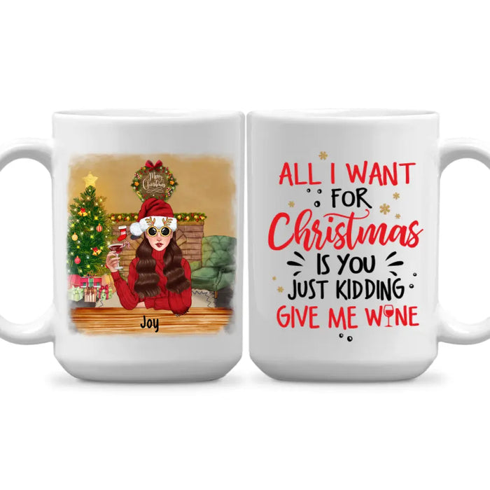 Personalized Mug, Pour Me Some Holiday Cheer, Girl Drinking Christmas Theme, Christmas Gift For Wine Lovers