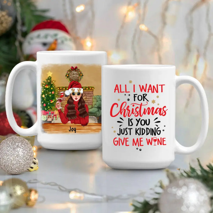 Personalized Mug, Pour Me Some Holiday Cheer, Girl Drinking Christmas Theme, Christmas Gift For Wine Lovers