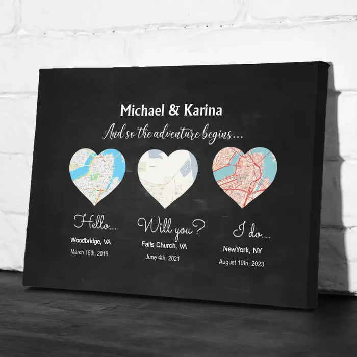 And So The Adventure Begins - Personalized Gifts Custom Map Print Canvas For Couples, Anniversary Gift