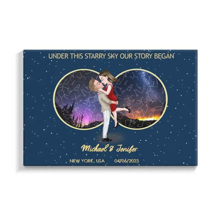 Under This Starry Sky Our Story Began - Personalized Gifts Custom Constellation Star Map Canvas For Couples, Anniversary Gift