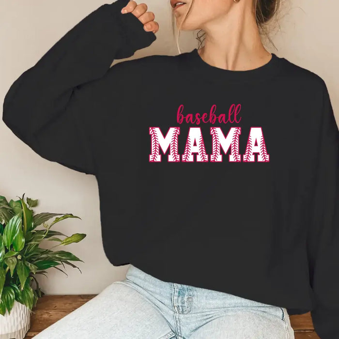 Baseball Mama with Kid Names on Sleeve - Personalized Gifts Custom Sweatshirt for Mom, Baseball Lovers, Mother's Gift