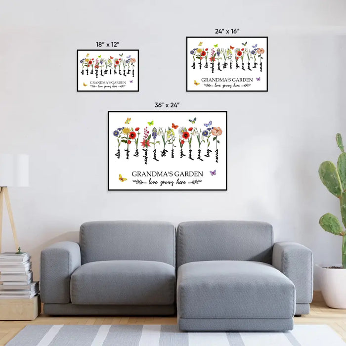 Grandma's Garden Love Grows Here Birth Flower Printable, Personalized Gift for Grandma, Family Birth Flower Bouquet, Mother's Day Gift, With Grandkids Names