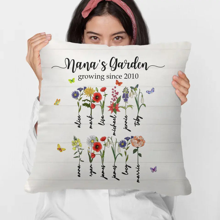 Custom Nana's Garden Growing Since Pillow, Birth Month Flower Pillow, Grandma's Garden, Mothers Day Gift, Custom Kids Name Pillow