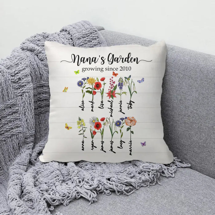 Custom Nana's Garden Growing Since Pillow, Birth Month Flower Pillow, Grandma's Garden, Mothers Day Gift, Custom Kids Name Pillow