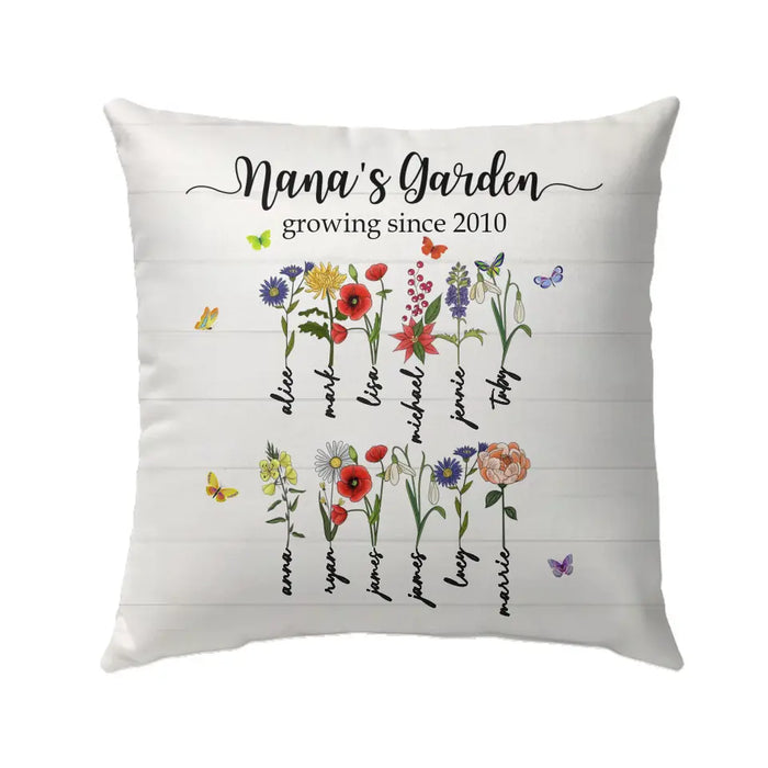 Custom Nana's Garden Growing Since Pillow, Birth Month Flower Pillow, Grandma's Garden, Mothers Day Gift, Custom Kids Name Pillow