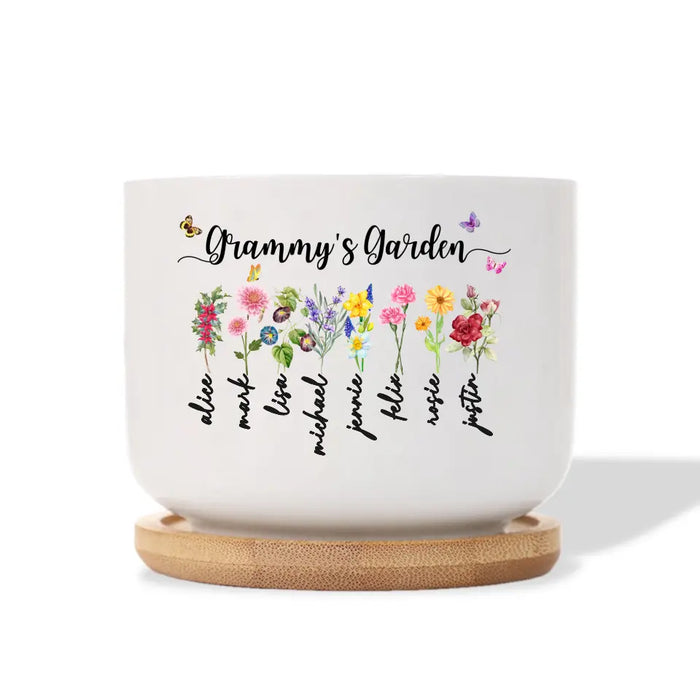 Custom Grammy's Garden Ceramic Pot - Birth Month Flower Plant Pot for Grandma, Personalized Mother's Day Gift
