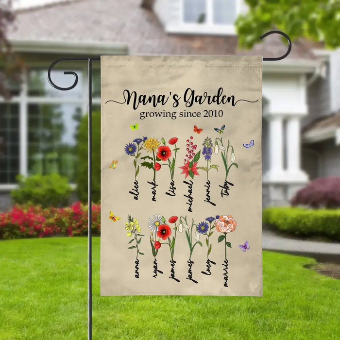 Nana's Garden Growing Since - Personalized Gifts Custom Birth Flower Garden Flag for Grandma Mother, Mothers Day Gift