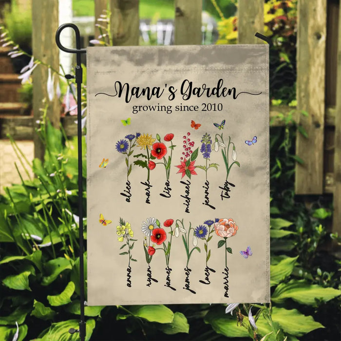 Nana's Garden Growing Since - Personalized Gifts Custom Birth Flower Garden Flag for Grandma Mother, Mothers Day Gift