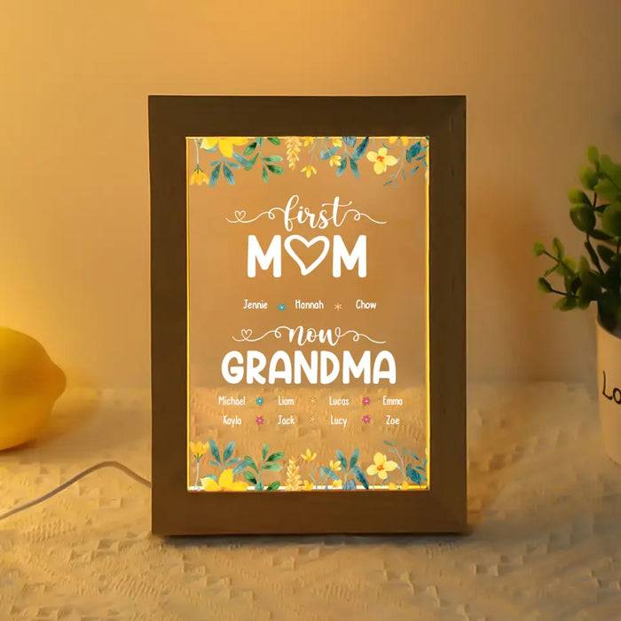 First Mom Now Grandma with Grandkids Name - Personalized Gifts Custom Frame Lamp for Mom, Mother's Day Gift