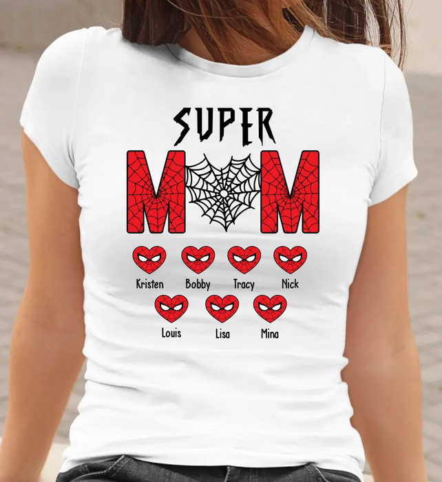 Super Mom Spider - Personalized Mothers Day Shirts with Kids Name Shirt, Unique Gift for Mom