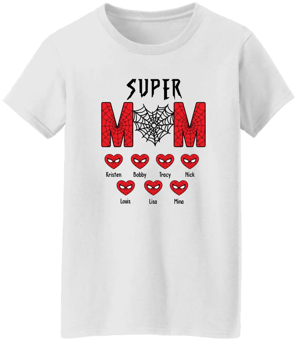 Super Mom Spider - Personalized Mothers Day Shirts with Kids Name Shirt, Unique Gift for Mom