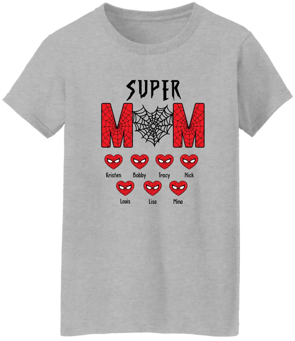 Super Mom Spider - Personalized Mothers Day Shirts with Kids Name Shirt, Unique Gift for Mom