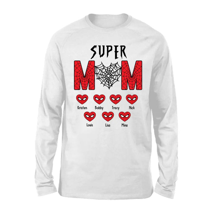 Super Mom Spider - Personalized Mothers Day Shirts with Kids Name Shirt, Unique Gift for Mom